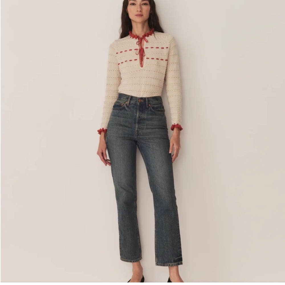 DÔEN Cordelie Top Women's Sweater cream with red trim - Picture 2 of 8
